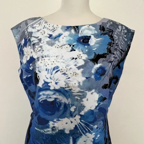 Kay Unger New York Abstract Floral Sleeveless Sheath Dress Chic Events Sexy - Picture 2 of 10
